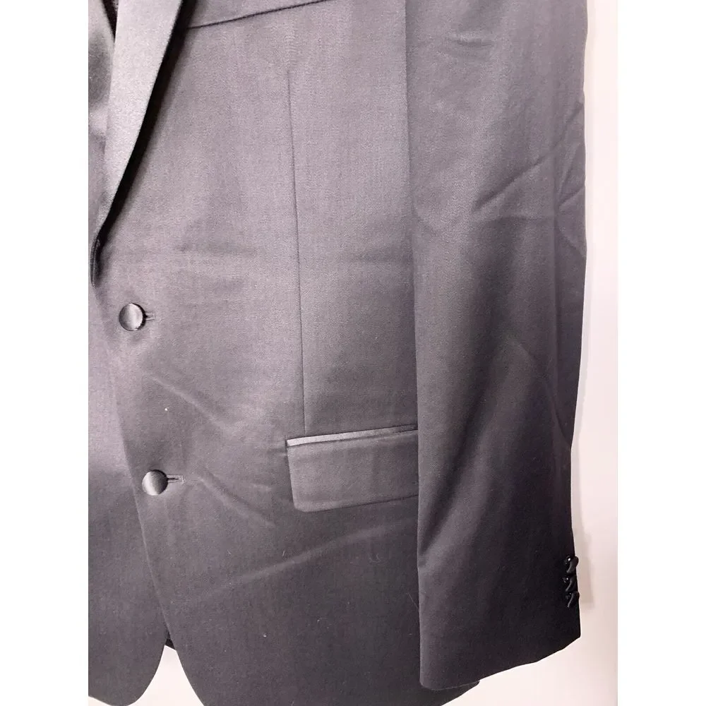 Pronto Uomo Men's 3‎ Piece Tuxedo 100% Wool Sz 43L Black with Vest Blk/Silver Gr